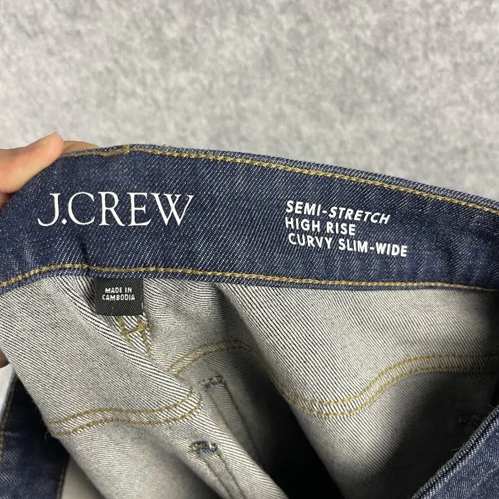 J Crew Semi Stretch High Rise Curvy Slim Wide Jeans Womens 33 Dark Wash Crop NEW
